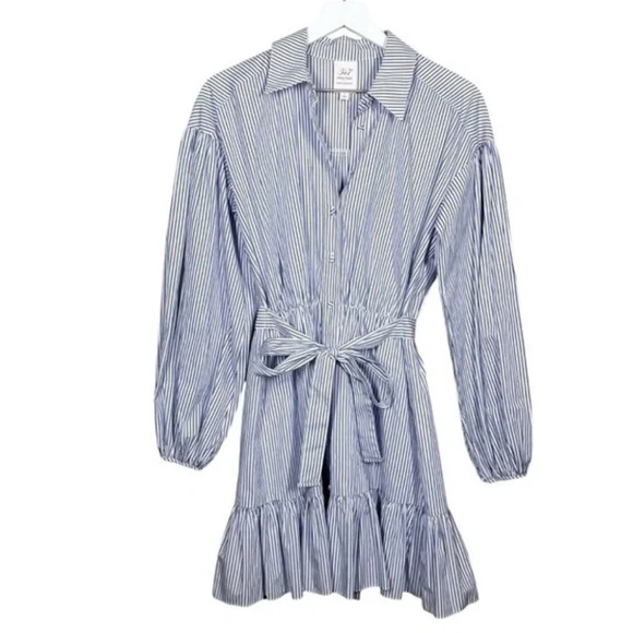 CINQ À SEPT Kelly Long Sleeve Mini Shirtdress Blue/White Striped belt buttons 4 - Picture 3 of 7